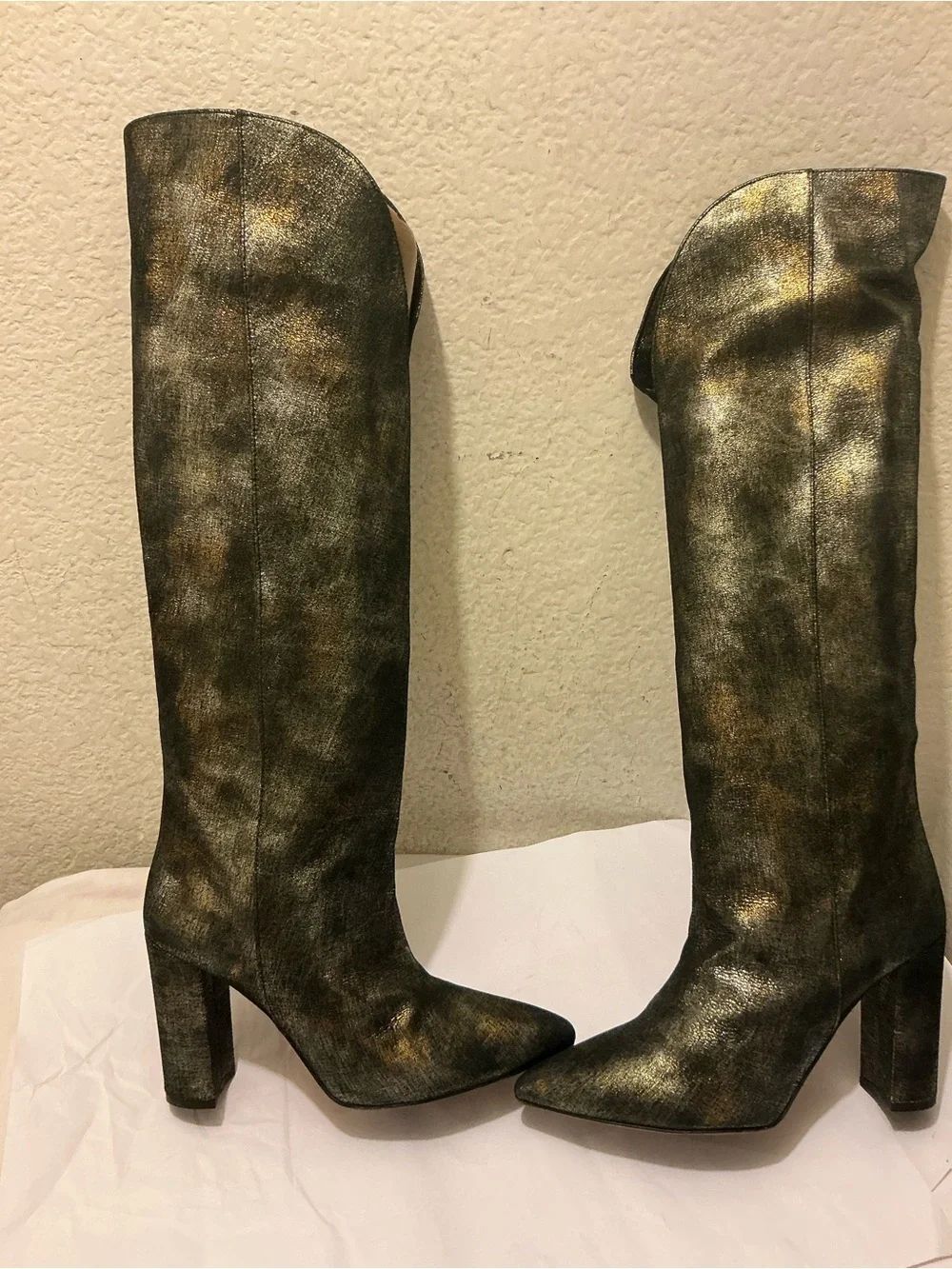 Paris Texas Metallic Olive & Gold Over-the-Knee Block Heel Boots